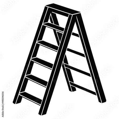 a clean black silhouette vector illustration of a folding step ladder. The ladder should be isolated on a solid white background  