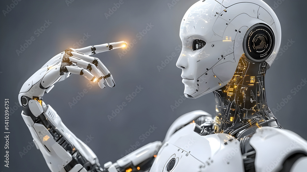 Naklejka premium laboratory where scientists are working alongside AI systems to solve complex problems, showcasing the fusion of human intellect and AI power 