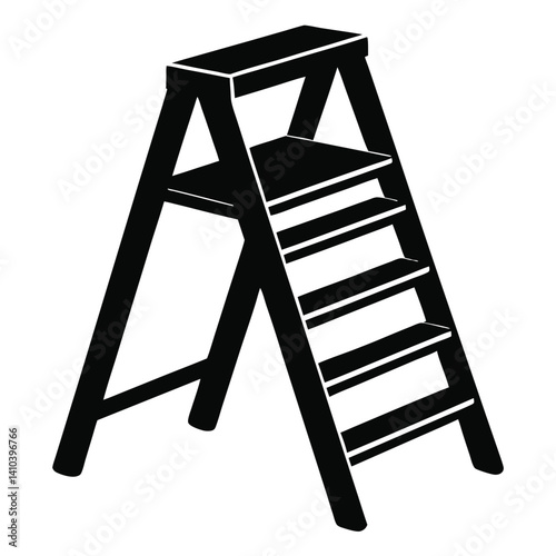 a clean black silhouette vector illustration of a folding step ladder. The ladder should be isolated on a solid white background  