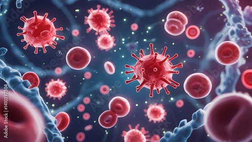 Medical Science Visualization of Viral Infection and Blood Cells