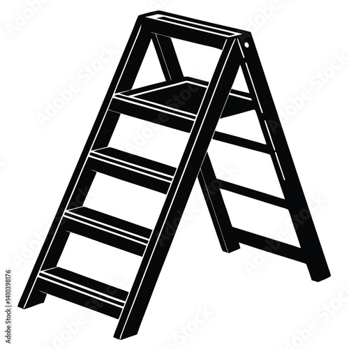 a clean black silhouette vector illustration of a folding step ladder. The ladder should be isolated on a solid white background  