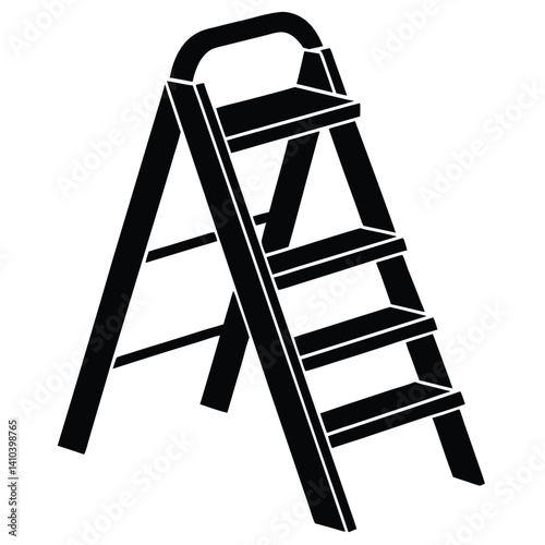 a clean black silhouette vector illustration of a folding step ladder. The ladder should be isolated on a solid white background  
