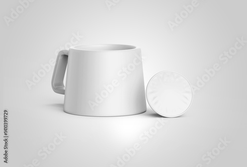 Blank white coffee capsule box mock up, isolated.blank white ceramic mug png empty coffee cup