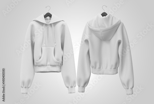 Blank white hoodie, front and back view