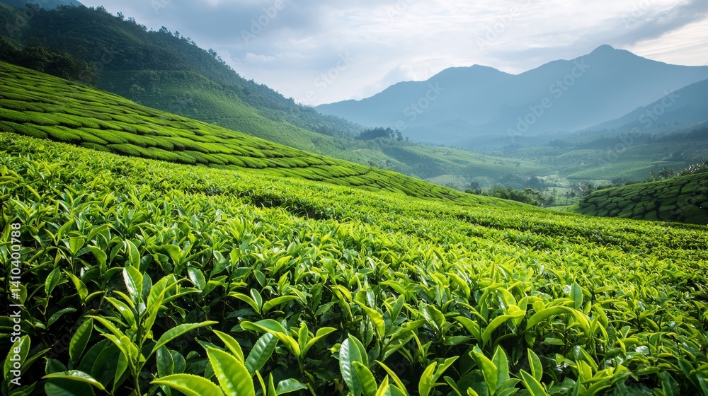 A large field of green tea plants