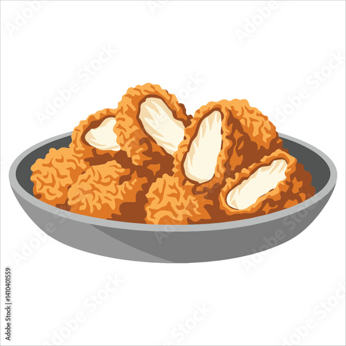 Vector illustration of breaded chicken nuggets on a plate, set against a white background. Perfect for food related designs, restaurant ads and snack themed visuals.