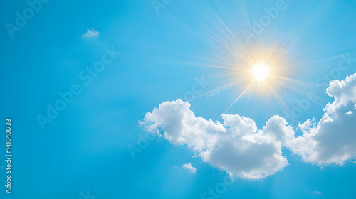 Bright Sunny Sky With Fluffy Clouds