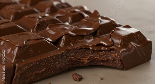 Delectable Dark Chocolate Bar With Luscious Smooth Glaze And Missing Bite