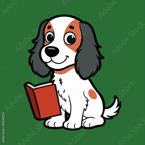 Cute  English Setter   with Book Cartoon