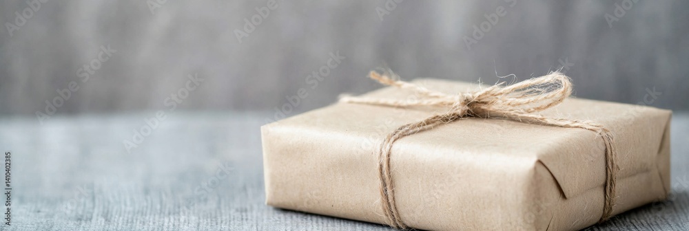 a wrapped present box with a string tied around it