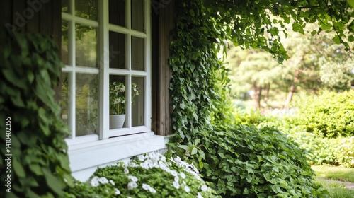 Obraz na płótnie a window with a plant growing on it w salonie