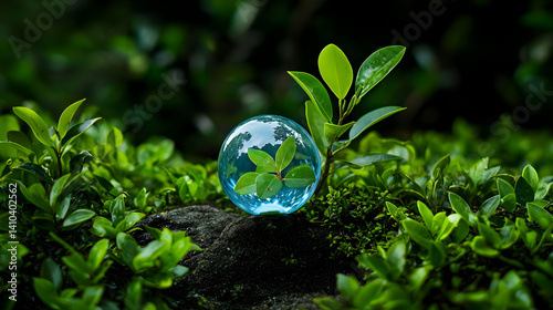 Crystal Globe Nestled Among Lush Green Plants