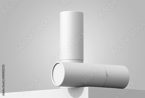 Realistic paper tube white color realistic texture isolated on gray background 3D render