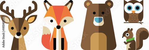 Cute forest animal icon set – Great for wildlife education, kids’ content, or eco-themed merchandise