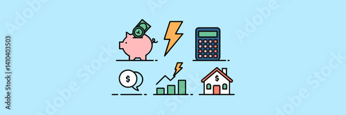 Personal finance management icons in flat style – Great for financial literacy content, fintech apps, or economic blogs