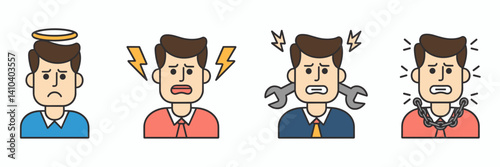 Financial crisis icons featuring emotional characters – Suitable for psychology resources, crisis communication, or financial education.