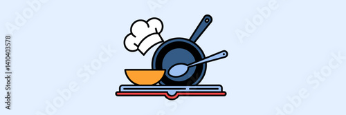 Flat vector of kitchen utensils inside recipe book – Ideal for digital recipe platforms, food tech, or minimalist cooking content.
