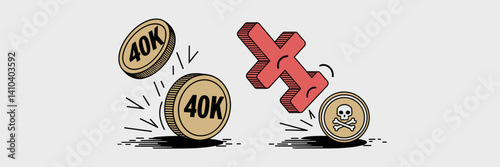 Outline icons of retirement risk and falling 401k – Great for personal finance tools, economic risk visuals, or pension-related campaigns
