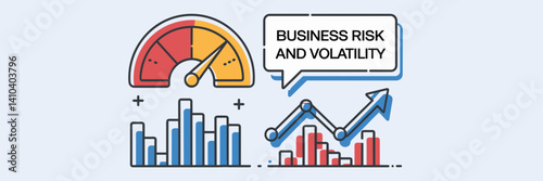 Vector line art icons of business risk and volatility