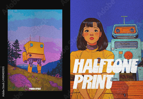 Vertical Halftone Comics Print Photo Effect