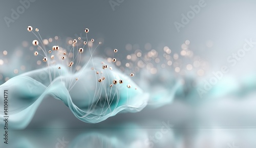 Formas abstractas cuenco multiforme aguamarina turquesa con pepitas doradas en bordes, semejando organismos microscópicos celulares. Fondo de pantalla cartel papelería, arte, mensaje portada, cubierta