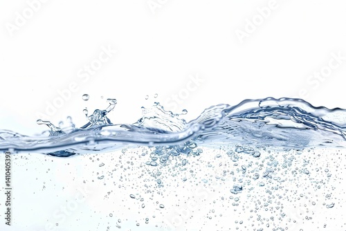Clean water splashes, creating waves and air bubbles. Isolated on white. Simple yet refreshing image