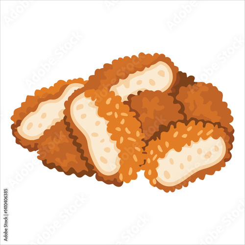 Crispy breaded chicken nuggets isolated, cartoon style appetizer icon. Flat vector graphic ideal for fast food, junk food and tasty meal themed projects.