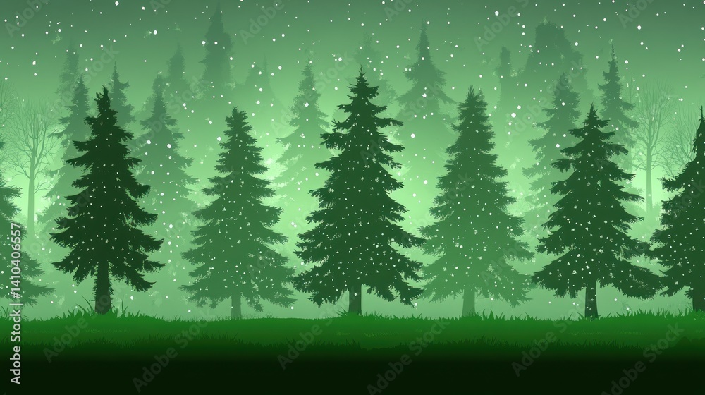 Fototapeta premium A winter forest scene with falling snow.