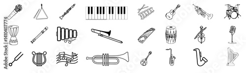 musical instruments related editable line icon pack