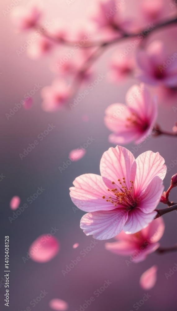 Soft focus sakura petals float on a serene background, nature scene, blossom, pink sakura Soft focus sakura petals float on a serene background, nature scene, blossom, pink sakura