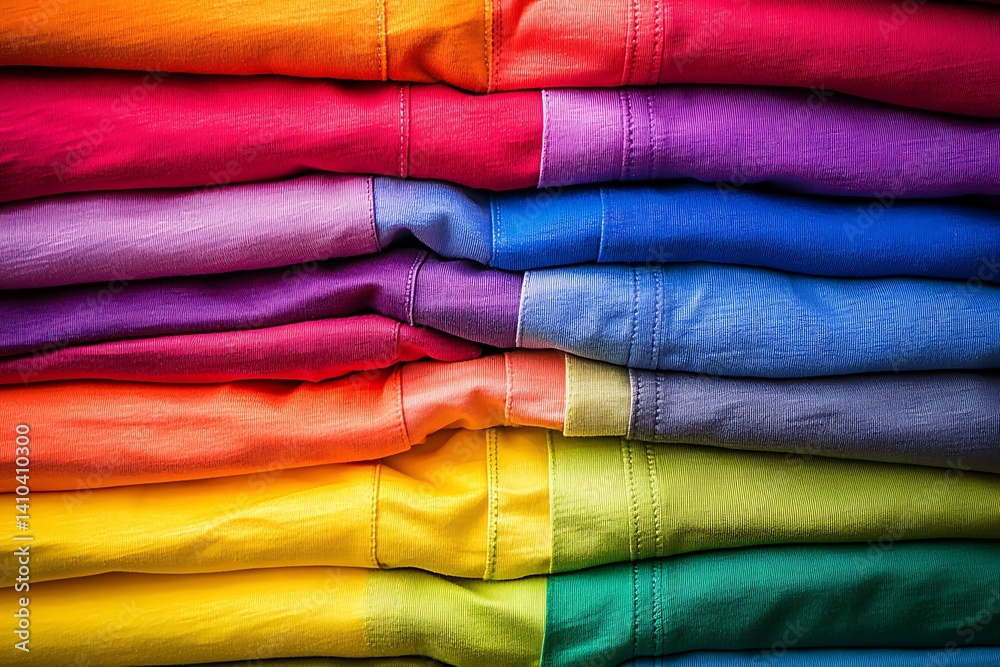 T-shirts neatly folded rainbow T-shirts neatly folded rainbow