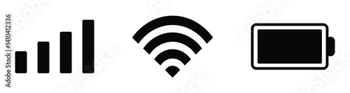 phone signal, wi-fi and battery icon. mobile phone status bar icon set. smartphone status bar phone signal, wi-fi and battery icon for app, ui and web. vector illustration on transparent background. 