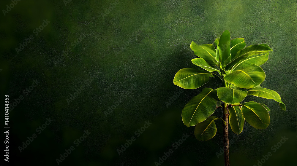 Dark Green Tropical Plant With Water Droplets