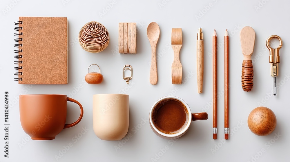 Mood board Coffee concept. Coffee and sketching mood board with notebook and pencils