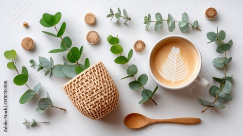 Mood board Coffee concept. Cozy boho inspired coffee mood board with natural elements