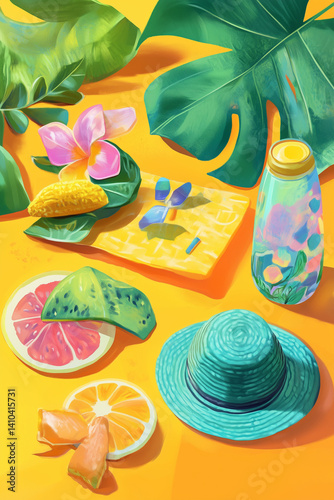 tropical fruit cocktail on the beach