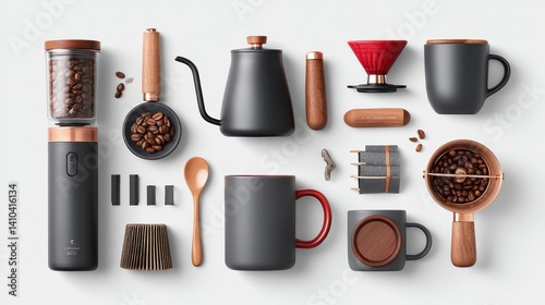 Obraz na płótnie Mood board Coffee concept. Flat lay of coffee brewing accessories w salonie