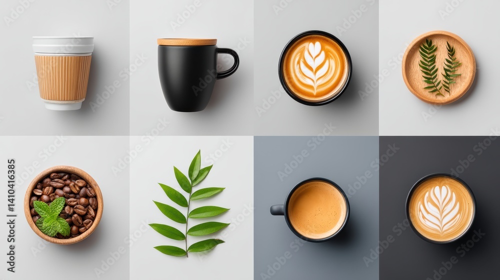 Mood board Coffee concept. Modern coffee mood board with black and white elements