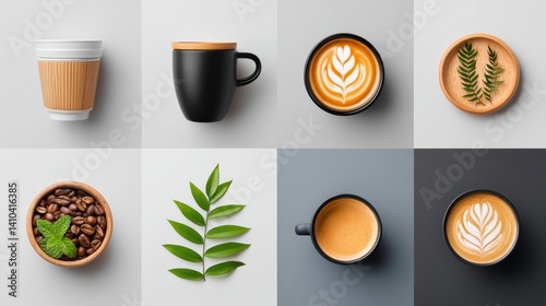 Obraz na płótnie Mood board Coffee concept. Modern coffee mood board with black and white elements w salonie