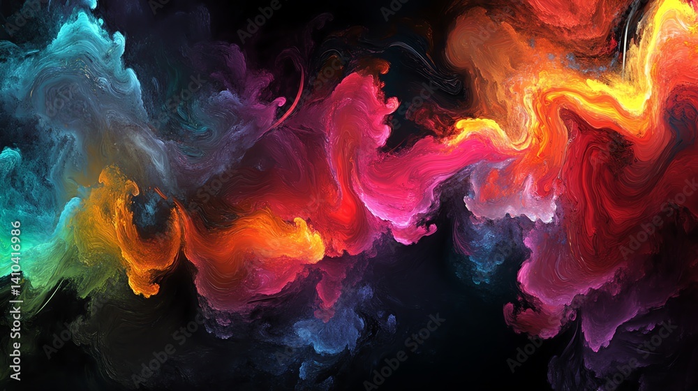 Fototapeta premium Abstract Colorful Swirling Nebula Art with Vibrant Hues and Dark Background