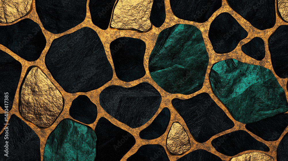 The intricate texture of a stone with golden and green hues