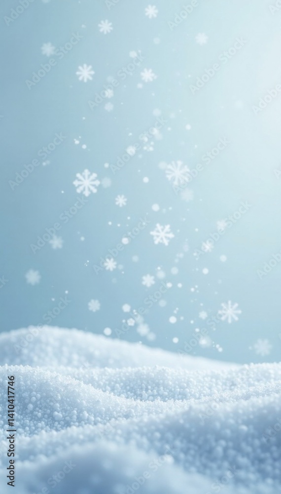 Fototapeta premium Close-up of snowflakes gently falling on a white background, winter, cold, intricate