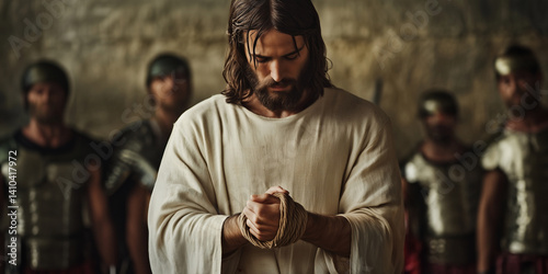 Jesus Christ praying and being arrested by soldiers on Holy Thursday Holy Week