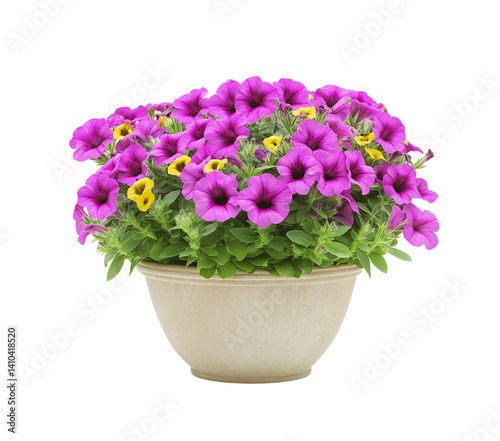 Vibrant Mixed Petunia Arrangement in Decorative Plant with pot isolated on white or transparent background PNG