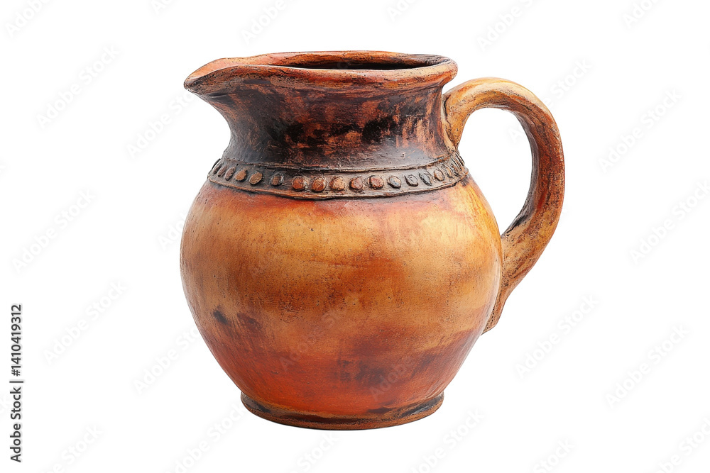 Rustic handcrafted clay jug warm tones isolated on black background on transparent background Rustic handcrafted clay jug warm tones isolated on black background on transparent background