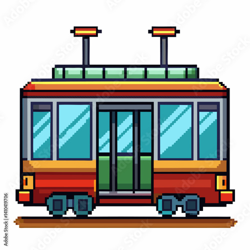 Retro 8 Bit Pixel Art Tram Illustration   Vintage Transportation Arcade Style Icon