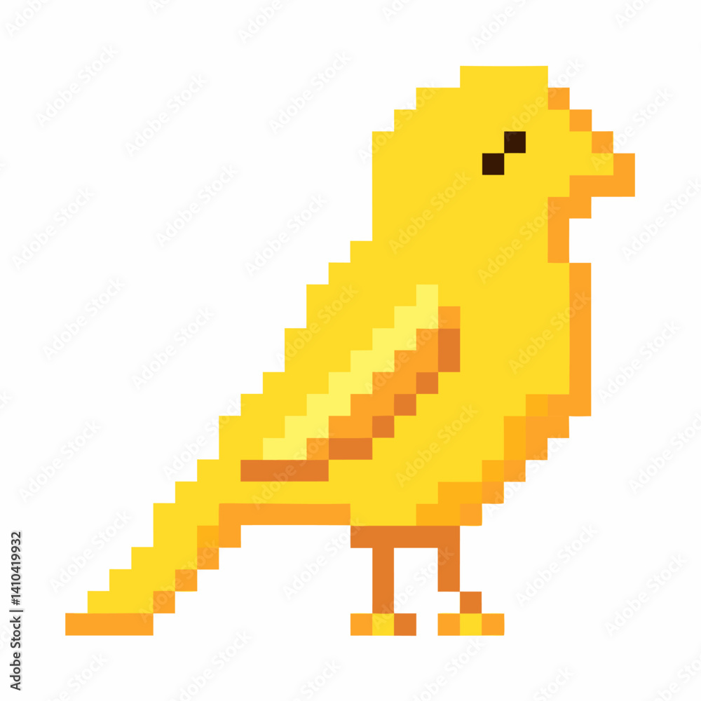 Obraz premium Colorful Pixel Art Yellow Bird on White Background Retro Digital Animal Illustration
