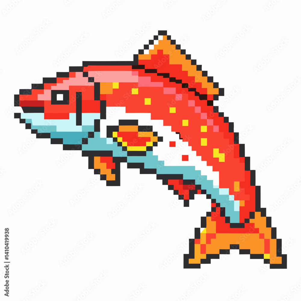 Fototapeta premium Colorful Pixel Art Fish Illustration Retro Video Game Style Design
