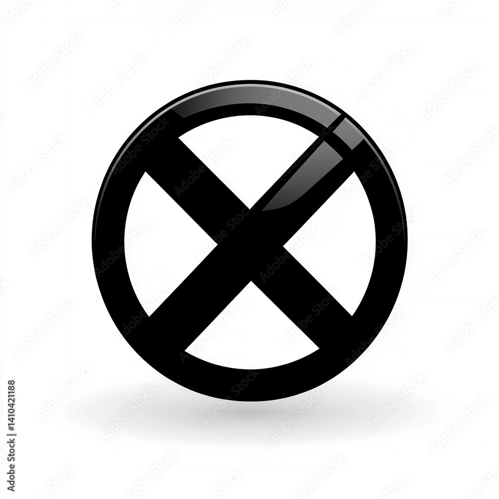 Glossy Black X Symbol: A Minimalist Circular Design Glossy Black X Symbol: A Minimalist Circular Design