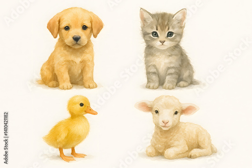 Cute Watercolor Baby Animals Illustration